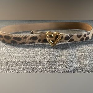 Moschino Leopard Print Pony Hair Belt Gold Heart Buckle IT40 US XS